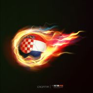 Croatia flag with flying soccer ball on fire vector illustration