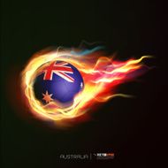 Australia flag with flying soccer ball on fire vector illustration
