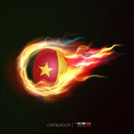 Cameroon flag with flying soccer ball on fire vector illustration
