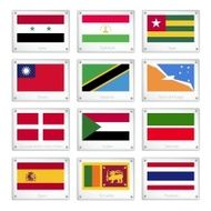 Set of Countries Flags on Metal Texture Plates