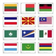 Group of National Flags on Metal Texture Plates