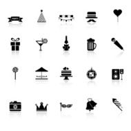 Party time icons with reflect on white background