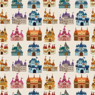 cartoon Fairy tale castle seamless pattern