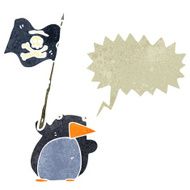 retro cartoon pirate penguin with speech bubble