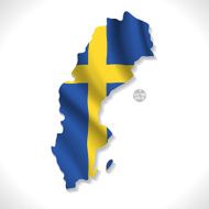 Sweden map with waving flag isolated white background vector illustration