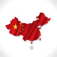China map with waving flag isolated white background vector illustration