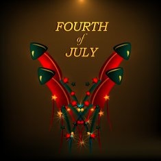 Stylish fire rockets with golden text Fourth of July