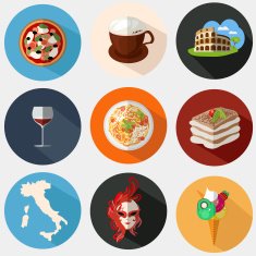 Collection of Italian icons in a flat style