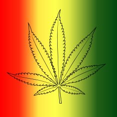 Vector cannabis leaf on rastafarian flag background