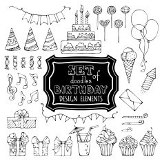 Set of outline birthday design elements N2