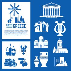 Greece Landmarks and cultural features icons design set N3