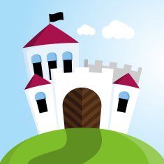 Castle with black flags