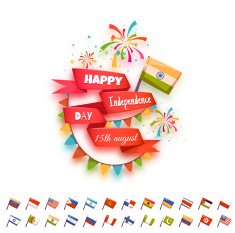 Happy independence day banner for many country Red ribbon with