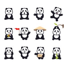 set of cute funny cartoon pandas