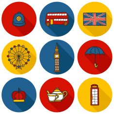 Set of cute hand drawn cartoon objects on London theme N5