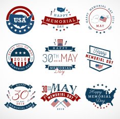 American Memorial Day Badges and Labels in Vintage Style