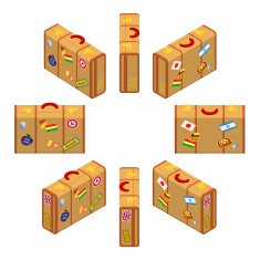 Isometric standing yellow travelers suitcases