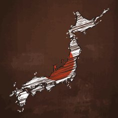 Japan scribbled flag map on rusty metal background