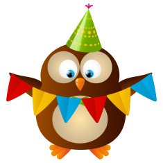 Cute Birthday owl with party flags N4