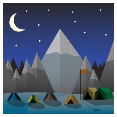 Mountain camp at night Flat design vector illustration
