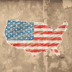 USA flag map wooden style