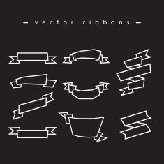 Black vector ribbons with white borders on black background