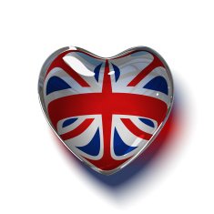 Glass British heart isolated on white