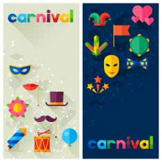 Celebration festive banners with carnival flat icons and objects