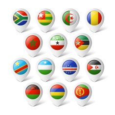 Map pointers with flags Africa
