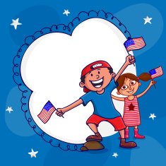 Cute kids with frame for American Independence Day celebration
