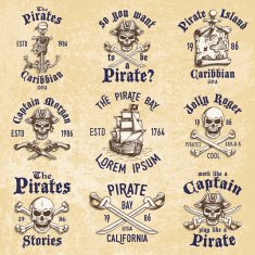 Set of vintage hand drawn pirates designed emblems labels logos N2
