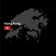 Detailed map of Hong Kong with flag on black background