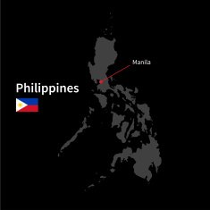 Detailed map of Philippines and capital city Manila with flag