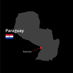 Detailed map of Paraguay and capital city Asuncion with flag