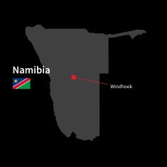 Detailed map of Namibia and capital city Windhoek with flag