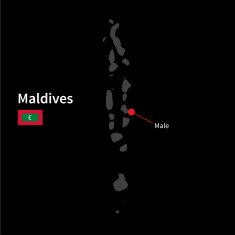 Detailed map of Maldives and capital city Male with flag
