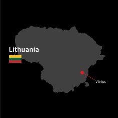 Detailed map of Lithuania and capital city Vilnius with flag