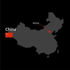 Detailed map of China and capital city Beijing with flag