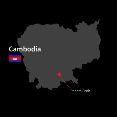 Detailed map of Cambodia and capital city Phnom Penh with