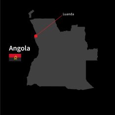 Detailed map of Angola and capital city Luanda with flag