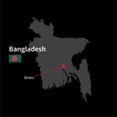 Detailed map of Bangladesh and capital city Dhaka with flag