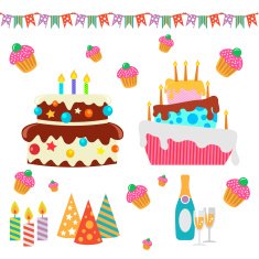 Retro Birthday Celebration Design Elements - for Scrapbook Invitation in N2