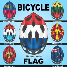 Icons bicycle helmets and flags countries