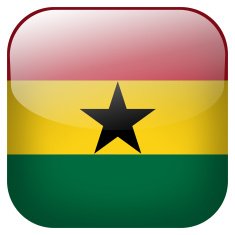 Ghana national flag square button isolated on white background
