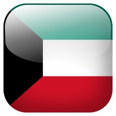 Kuwait national flag square button isolated on white background