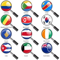 Set Flags of world sovereign states magnifying glass N8