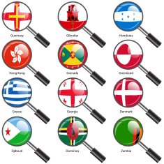 Set Flags of world sovereign states magnifying glass N9