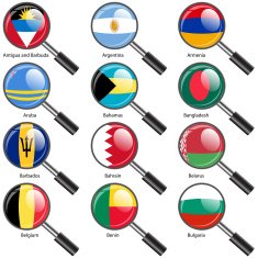 Set Flags of world sovereign states magnifying glass N12