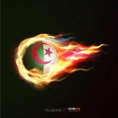 Algeria flag with flying soccer ball on fire vector illustration