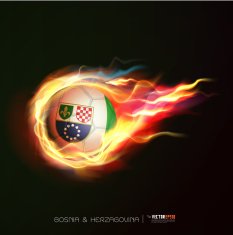 Bosnia & Herzegovina flag with flying soccer ball on fire vector